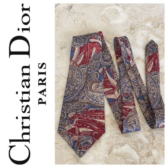 Christian Dior 100% Silk Multi Colour Print Tie Vintage - Picture 1 of 9